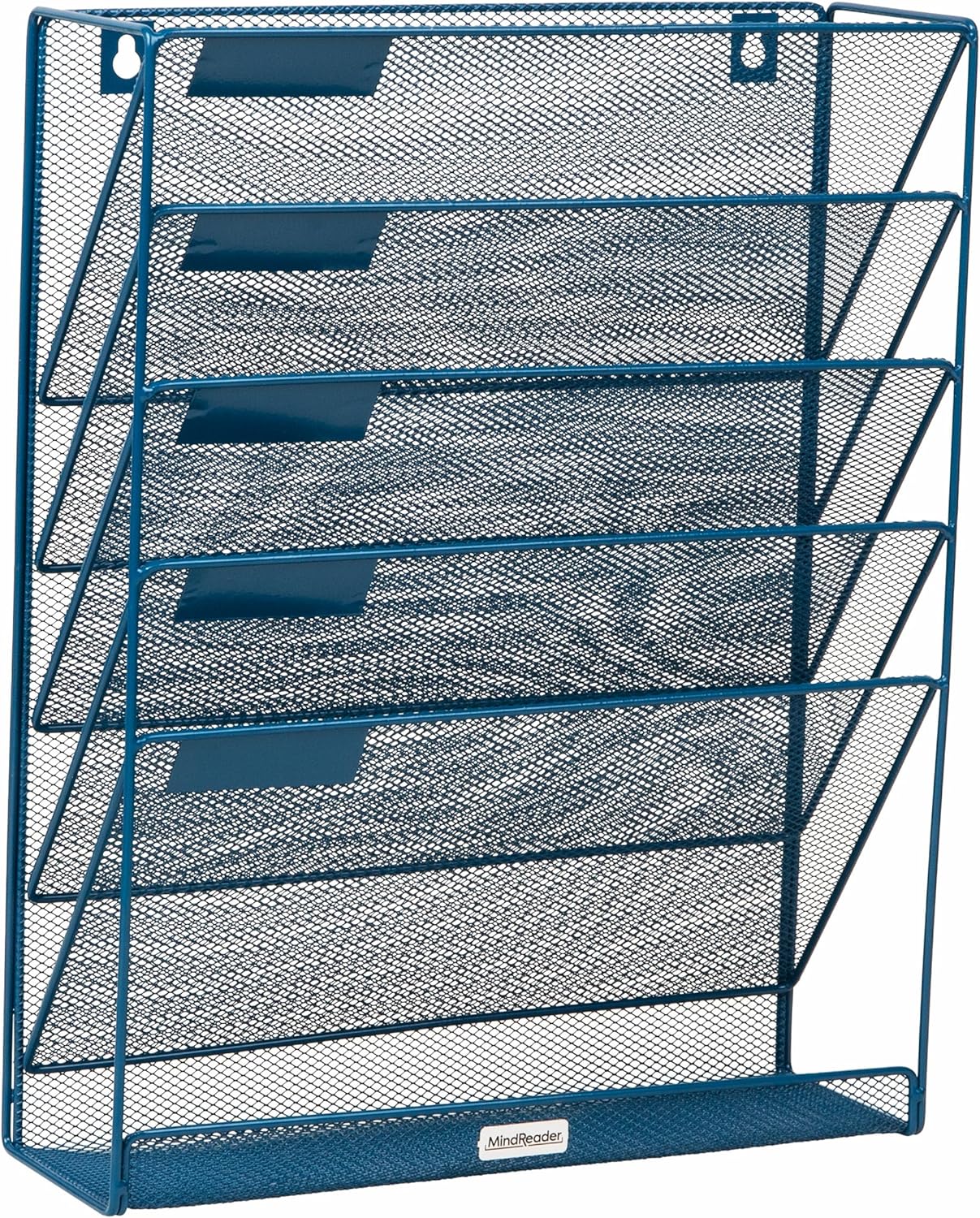 Mind Reader 5-Pocket Vertical File Storage, Desktop Organizer, Wall Mount, Office, Metal Mesh, Pink