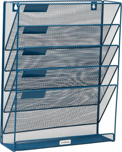 Mind Reader 5-Pocket Vertical File Storage, Desktop Organizer, Wall Mount, Office, Metal Mesh, Pink