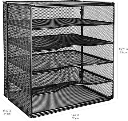 Amazon Basics 5-Tier Mesh Desk Organizer, File Holder, Paper Sorter for Office Supplies, Mail, Documents, 13.6 x 9.5 x 12.8 inches, Black