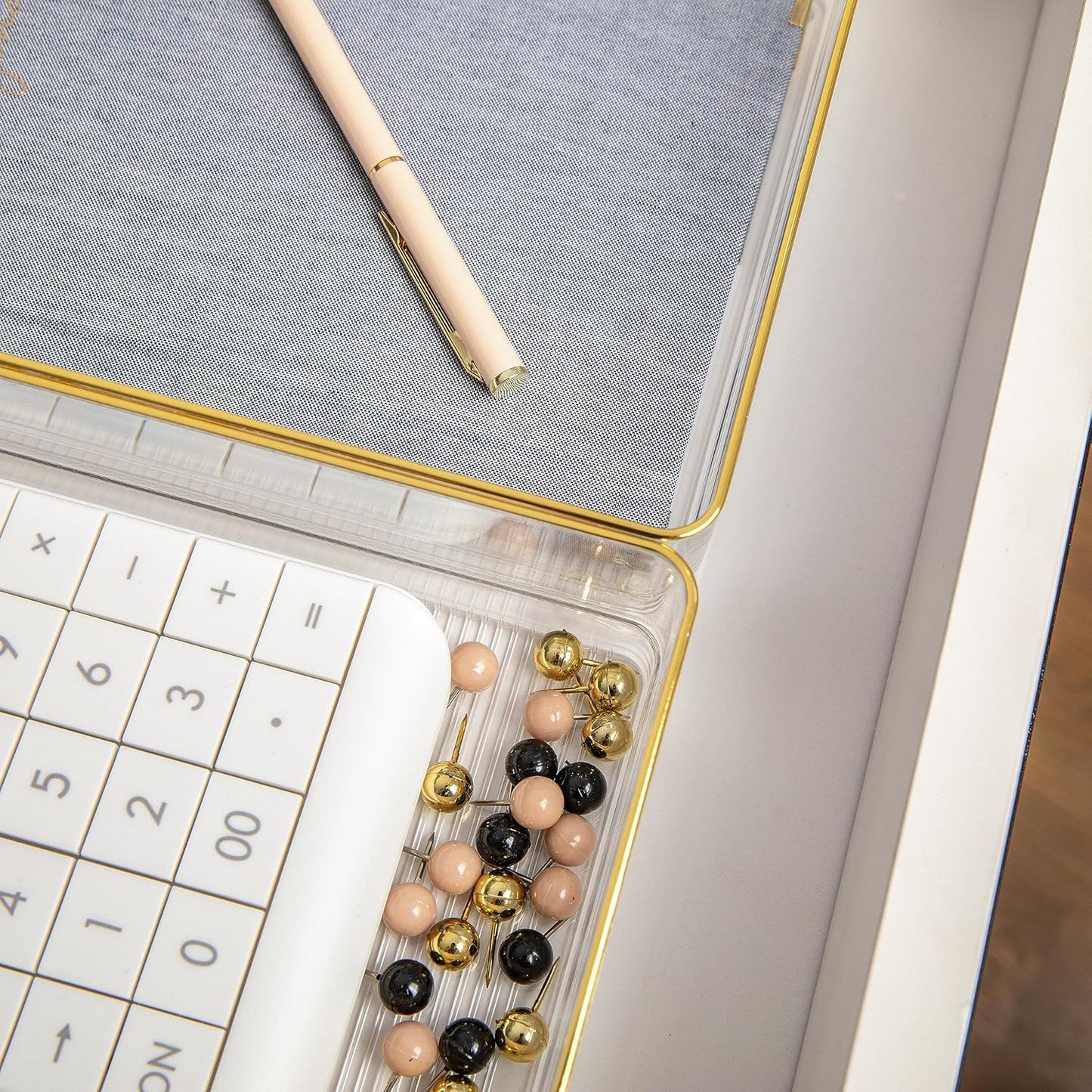Martha Stewart Kerry Plastic Stackable Office Desk Drawer Organizers, 6" x 3", 6 Pack, with Gold Trim