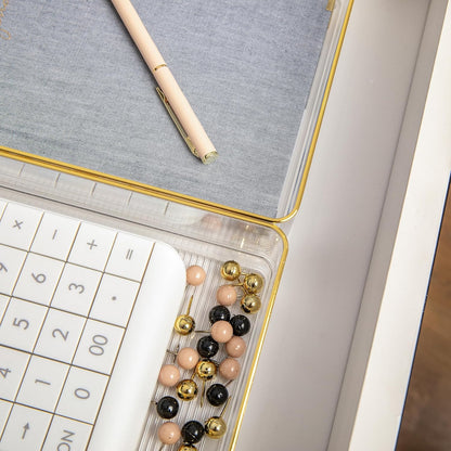 Martha Stewart Kerry Plastic Stackable Office Desk Drawer Organizers, 6" x 3", 6 Pack, with Gold Trim