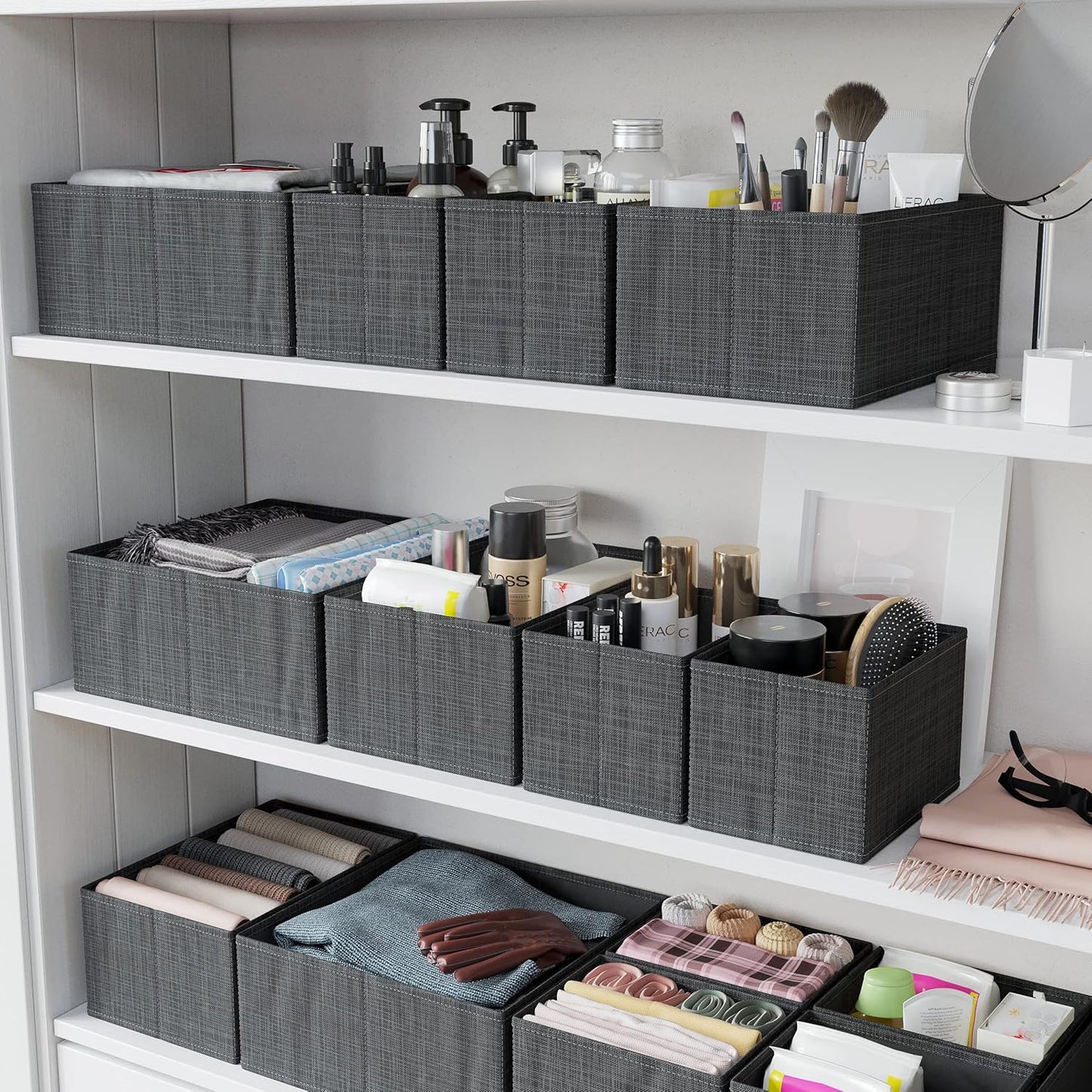 Drawer Organizer Clothes Set of 12 Grey - Dresser Organizer For Nursery, Bedroom, Closet - The Perfect Baby Clothes Organizer and Storage & General Nursery Organization or Dresser Drawer Organizers