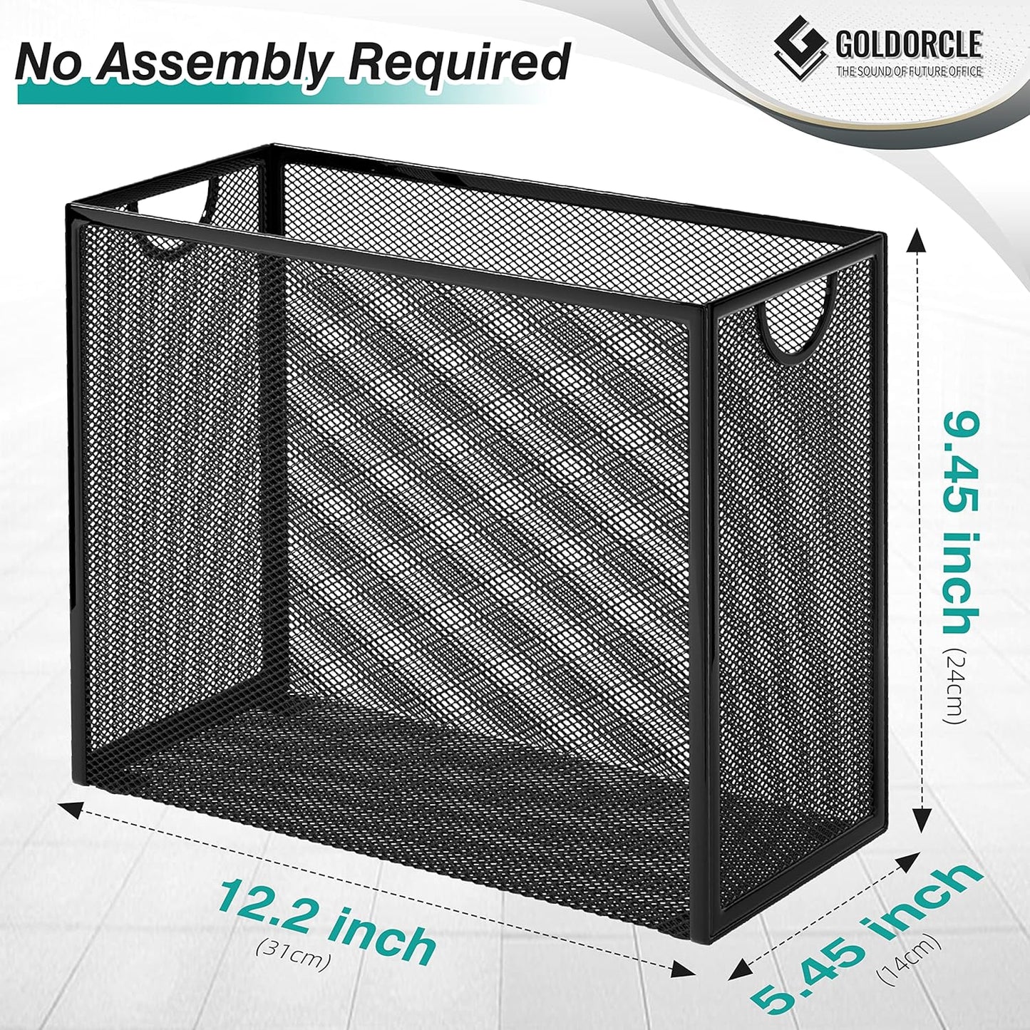 Hanging File Organizer, Letter-Size File Holder Filing Box with 5 Hanging Folders, Metal Mesh Desk File Folder Storage(No Assembly Required) (with 5 Grey Folders)