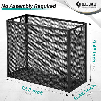 Hanging File Organizer, Letter-Size File Holder Filing Box with 5 Hanging Folders, Metal Mesh Desk File Folder Storage(No Assembly Required) (with 5 Grey Folders)