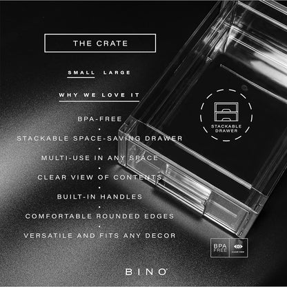 BINO | Stackable Storage Drawers, Shallow X-Large - Clear | THE CRATE COLLECTION | Storage Bins With Drawers Bathroom Organizers and Storage Organization and Storage Under Sink Organizer Vanity Home