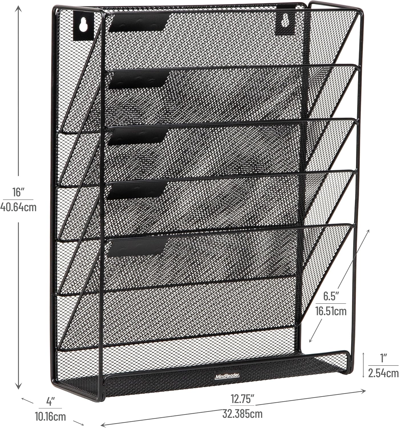 Mind Reader 5-Pocket Vertical File Storage, Desktop Organizer, Wall Mount, Office, Metal Mesh, Pink