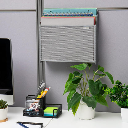 Mind Reader Vertical File Storage, Desktop Organizer, Wall Mount, Office, Metal Mesh, Black