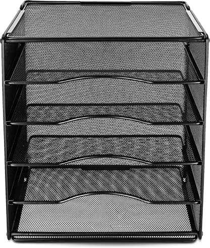 Amazon Basics 5-Tier Mesh Desk Organizer, File Holder, Paper Sorter for Office Supplies, Mail, Documents, 13.6 x 9.5 x 12.8 inches, Black