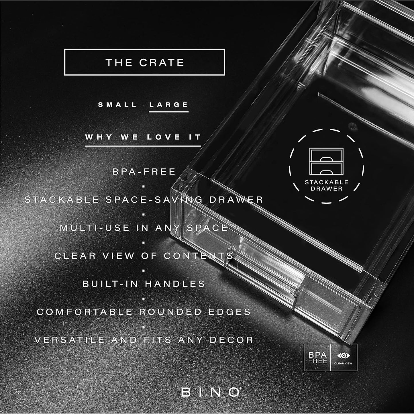 BINO | Stackable Storage Drawers, Shallow X-Large - Clear | THE CRATE COLLECTION | Storage Bins With Drawers Bathroom Organizers and Storage Organization and Storage Under Sink Organizer Vanity Home