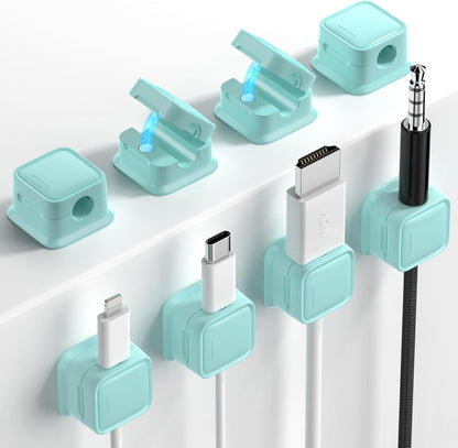 9 Pack Cord Organizer, Magnetic Cable Clips, Under Desk Management, Black | 0.27in Cable Compatible,Strong Adheive Wire Holder Keeper,Easy Open Phone Charger Holder for Home Car Desk Nightstand Office