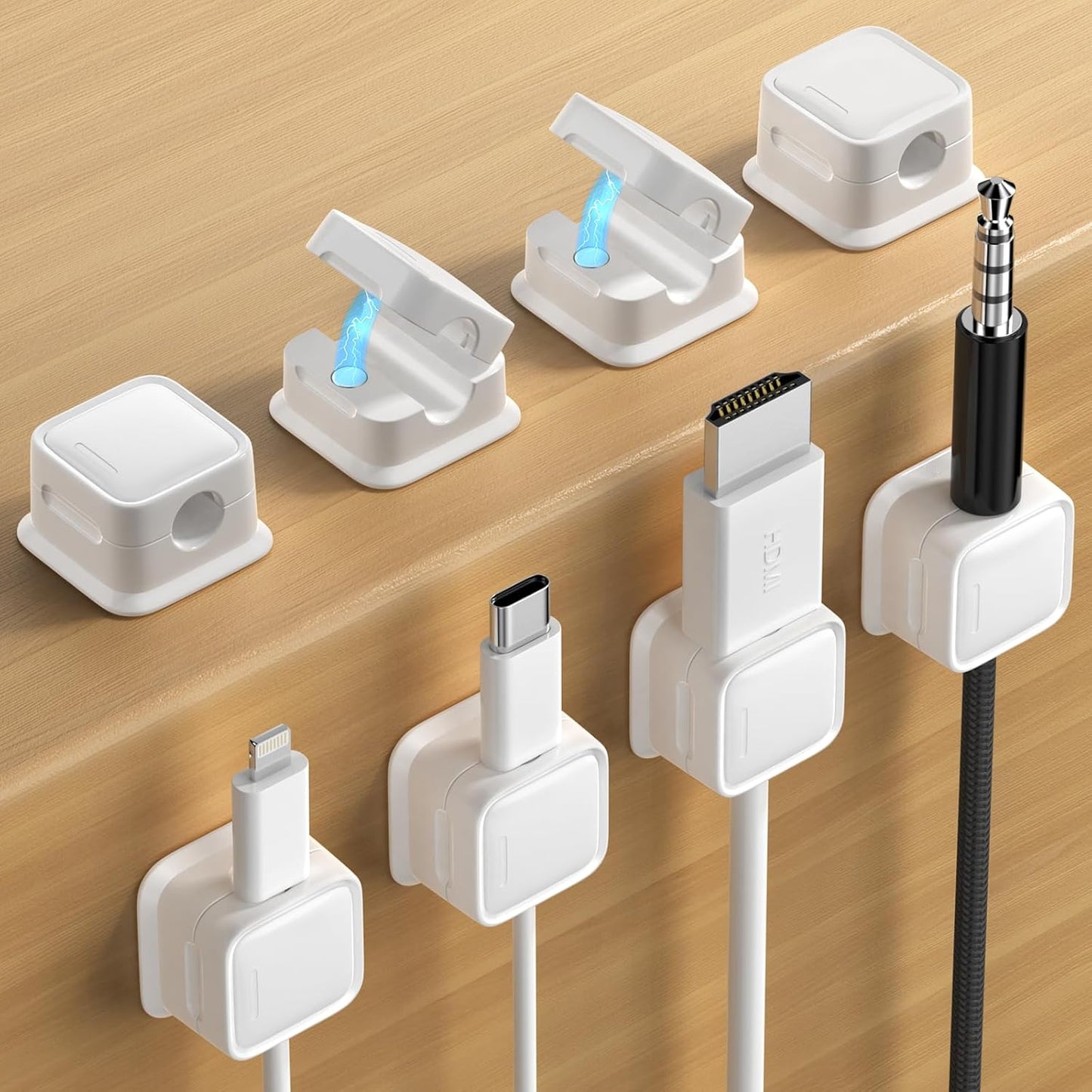 9 Pack Cord Organizer, Magnetic Cable Clips, Under Desk Management, Black | 0.27in Cable Compatible,Strong Adheive Wire Holder Keeper,Easy Open Phone Charger Holder for Home Car Desk Nightstand Office