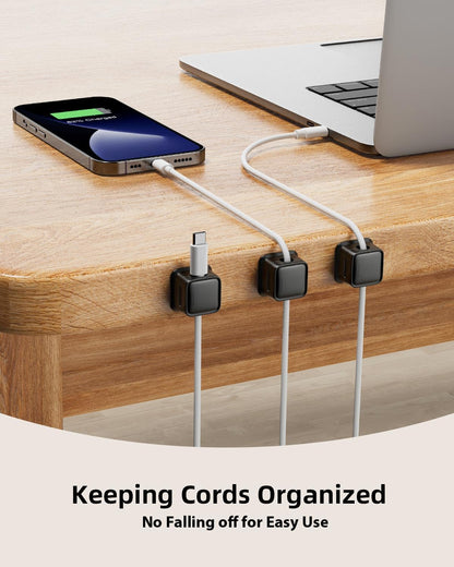 9 Pack Cord Organizer, Magnetic Cable Clips, Under Desk Management, Black | 0.27in Cable Compatible,Strong Adheive Wire Holder Keeper,Easy Open Phone Charger Holder for Home Car Desk Nightstand Office
