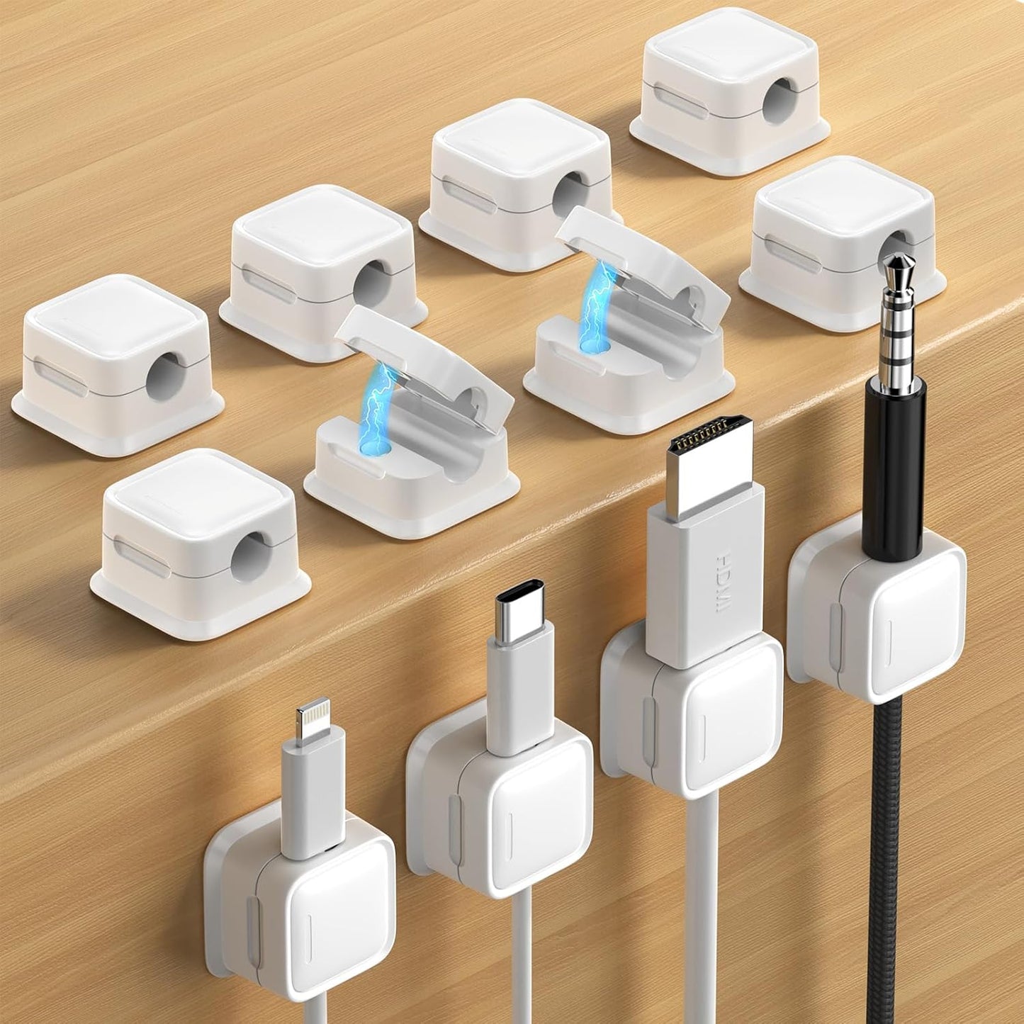 9 Pack Cord Organizer, Magnetic Cable Clips, Under Desk Management, Black | 0.27in Cable Compatible,Strong Adheive Wire Holder Keeper,Easy Open Phone Charger Holder for Home Car Desk Nightstand Office