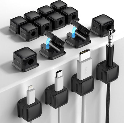 9 Pack Cord Organizer, Magnetic Cable Clips, Under Desk Management, Black | 0.27in Cable Compatible,Strong Adheive Wire Holder Keeper,Easy Open Phone Charger Holder for Home Car Desk Nightstand Office