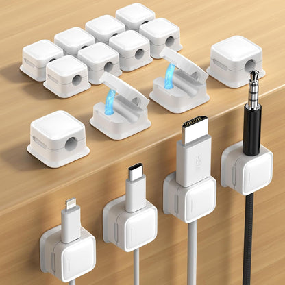 9 Pack Cord Organizer, Magnetic Cable Clips, Under Desk Management, Black | 0.27in Cable Compatible,Strong Adheive Wire Holder Keeper,Easy Open Phone Charger Holder for Home Car Desk Nightstand Office