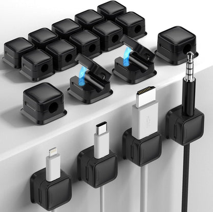 9 Pack Cord Organizer, Magnetic Cable Clips, Under Desk Management, Black | 0.27in Cable Compatible,Strong Adheive Wire Holder Keeper,Easy Open Phone Charger Holder for Home Car Desk Nightstand Office