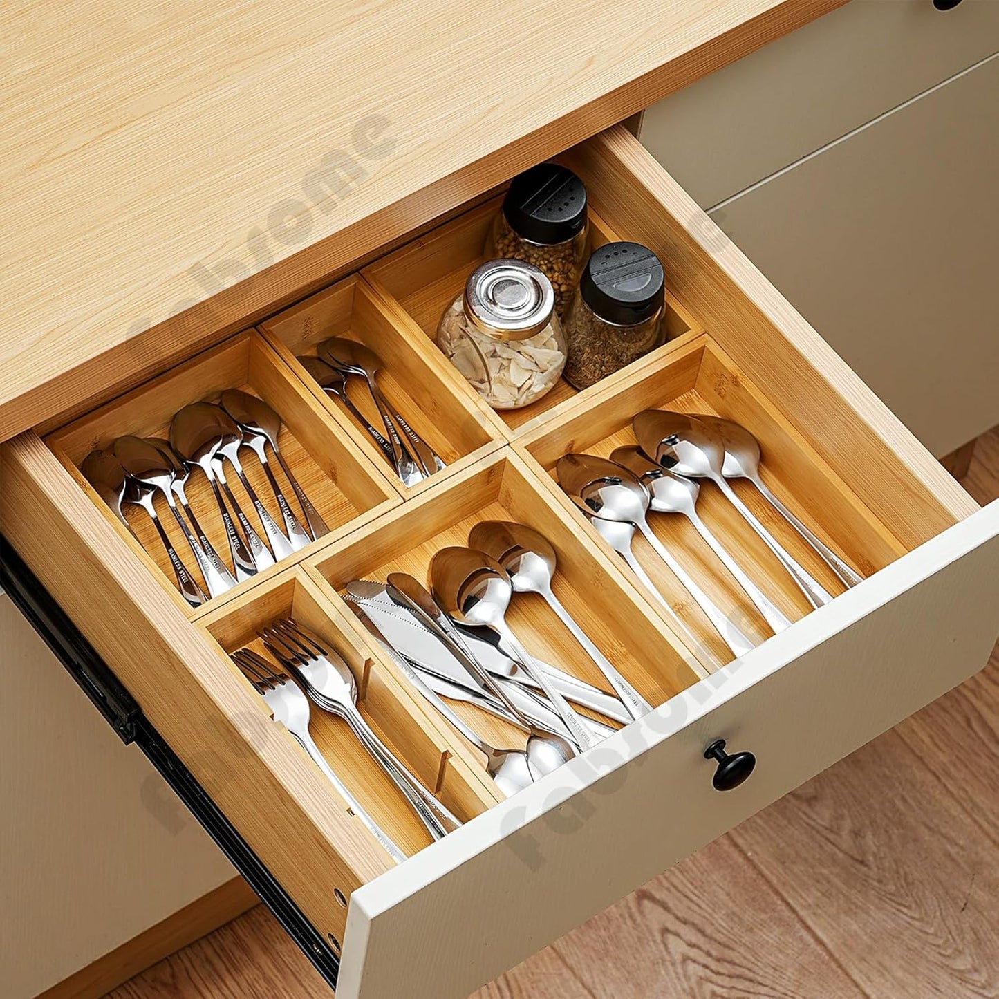 Drawer Organizer, Set of 9 Bamboo Wood Kitchen Makeup Desk Junk Tea Drawer Storage Boxes Bins for Cutlery Silverware Utensils Flatware, Small Wooden Container Tray for Bathroom, Office