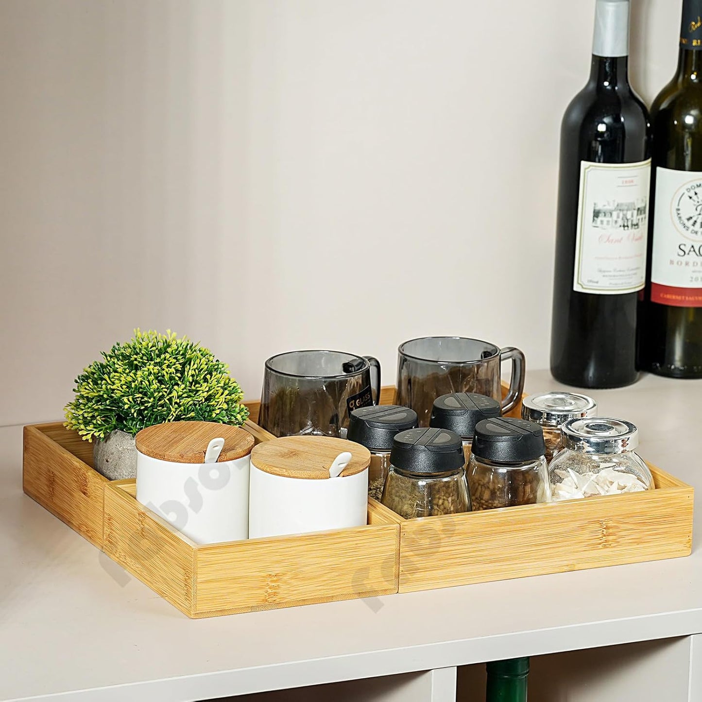 Drawer Organizer, Set of 9 Bamboo Wood Kitchen Makeup Desk Junk Tea Drawer Storage Boxes Bins for Cutlery Silverware Utensils Flatware, Small Wooden Container Tray for Bathroom, Office