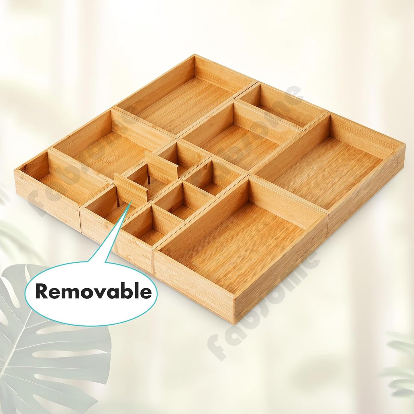 Drawer Organizer, Set of 9 Bamboo Wood Kitchen Makeup Desk Junk Tea Drawer Storage Boxes Bins for Cutlery Silverware Utensils Flatware, Small Wooden Container Tray for Bathroom, Office