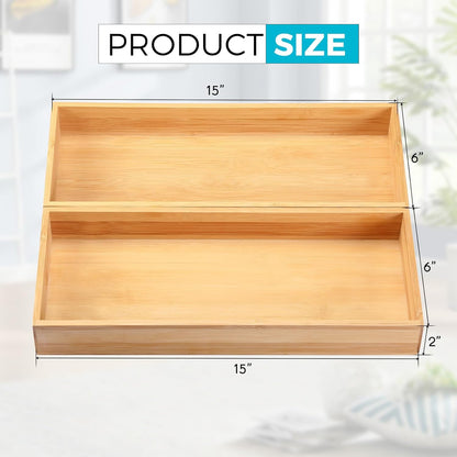Drawer Organizer, Set of 9 Bamboo Wood Kitchen Makeup Desk Junk Tea Drawer Storage Boxes Bins for Cutlery Silverware Utensils Flatware, Small Wooden Container Tray for Bathroom, Office