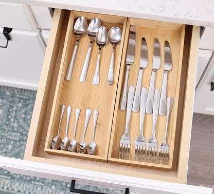 Drawer Organizer, Set of 9 Bamboo Wood Kitchen Makeup Desk Junk Tea Drawer Storage Boxes Bins for Cutlery Silverware Utensils Flatware, Small Wooden Container Tray for Bathroom, Office