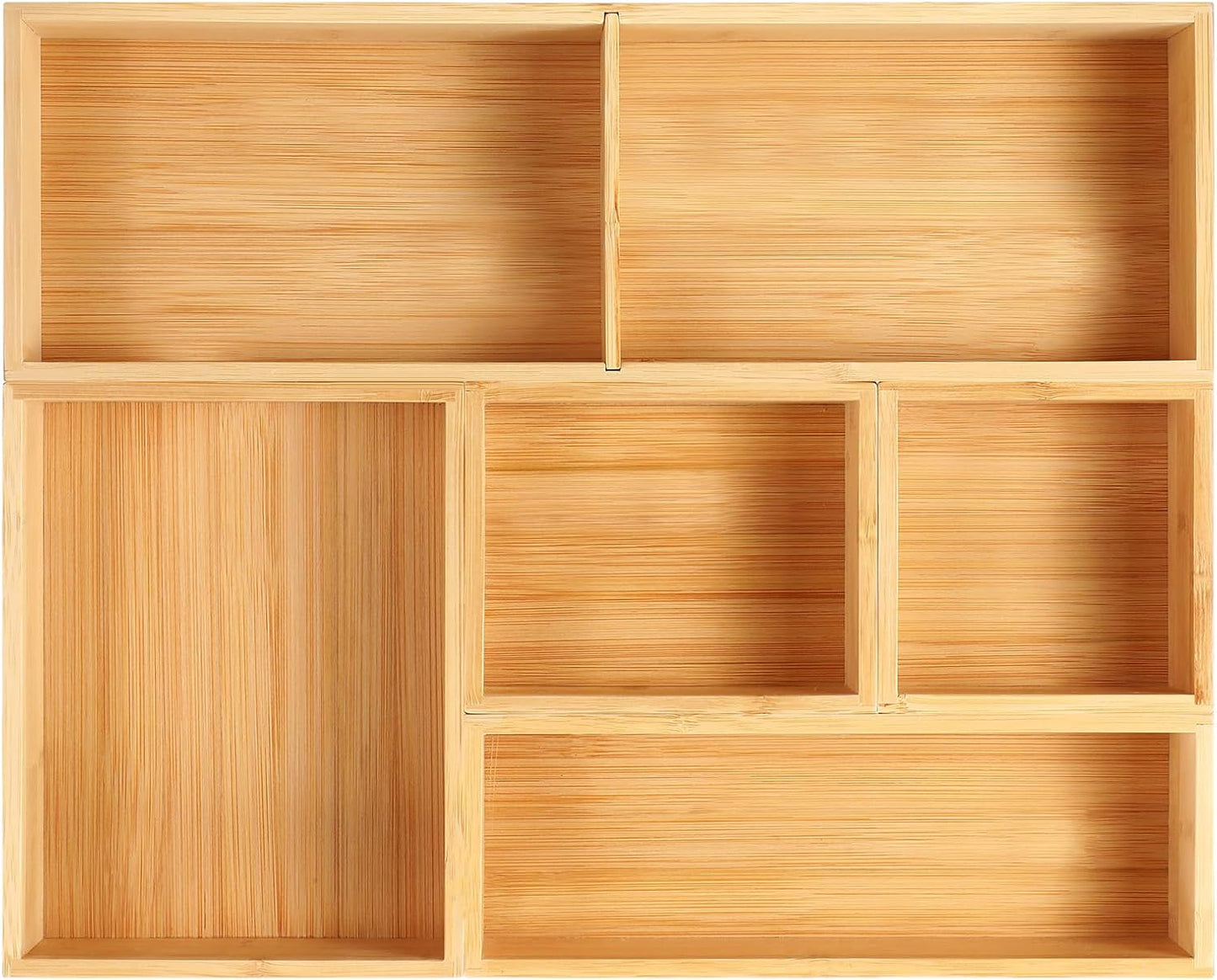 Drawer Organizer, Set of 9 Bamboo Wood Kitchen Makeup Desk Junk Tea Drawer Storage Boxes Bins for Cutlery Silverware Utensils Flatware, Small Wooden Container Tray for Bathroom, Office