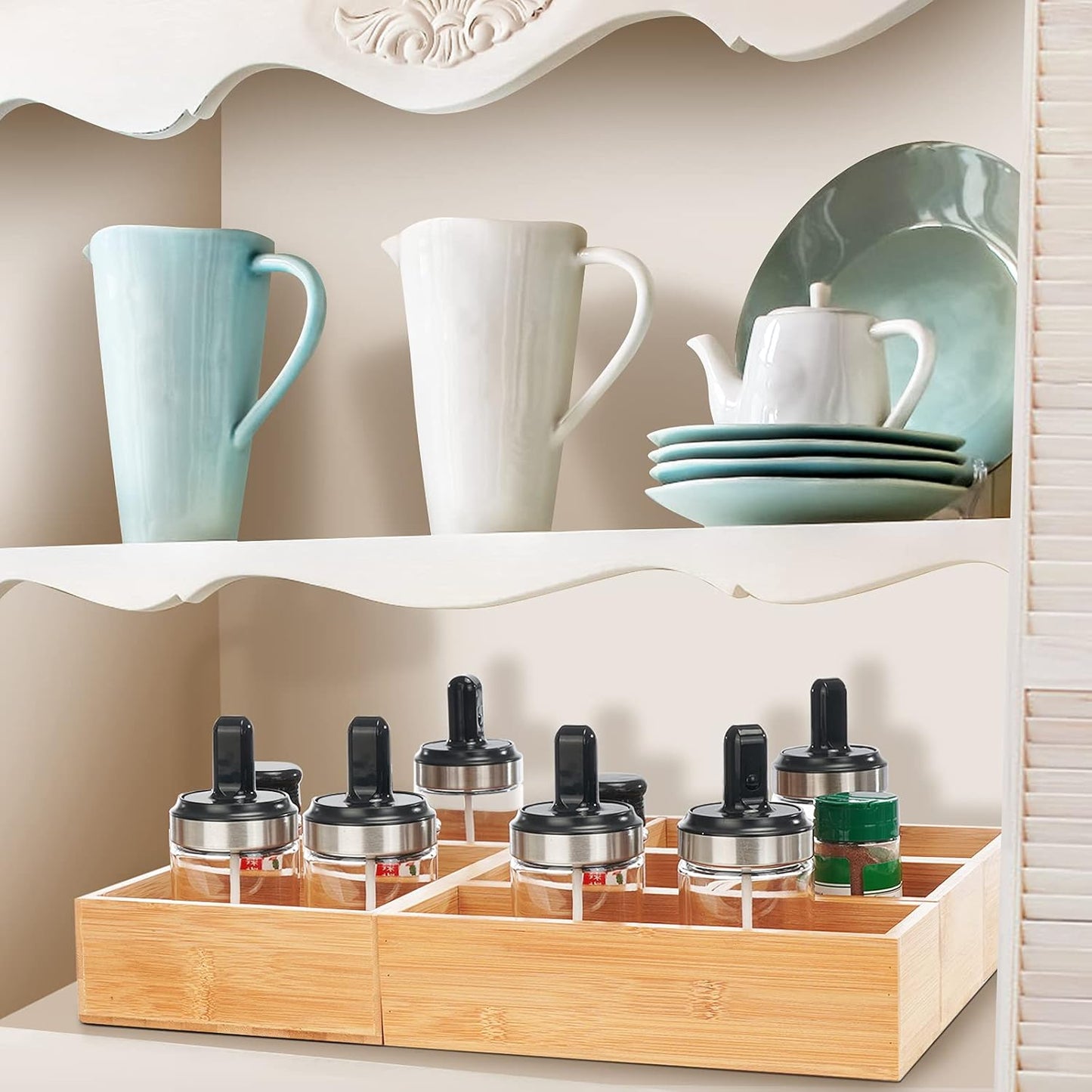 Drawer Organizer, Set of 9 Bamboo Wood Kitchen Makeup Desk Junk Tea Drawer Storage Boxes Bins for Cutlery Silverware Utensils Flatware, Small Wooden Container Tray for Bathroom, Office