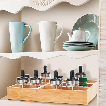 Drawer Organizer, Set of 9 Bamboo Wood Kitchen Makeup Desk Junk Tea Drawer Storage Boxes Bins for Cutlery Silverware Utensils Flatware, Small Wooden Container Tray for Bathroom, Office