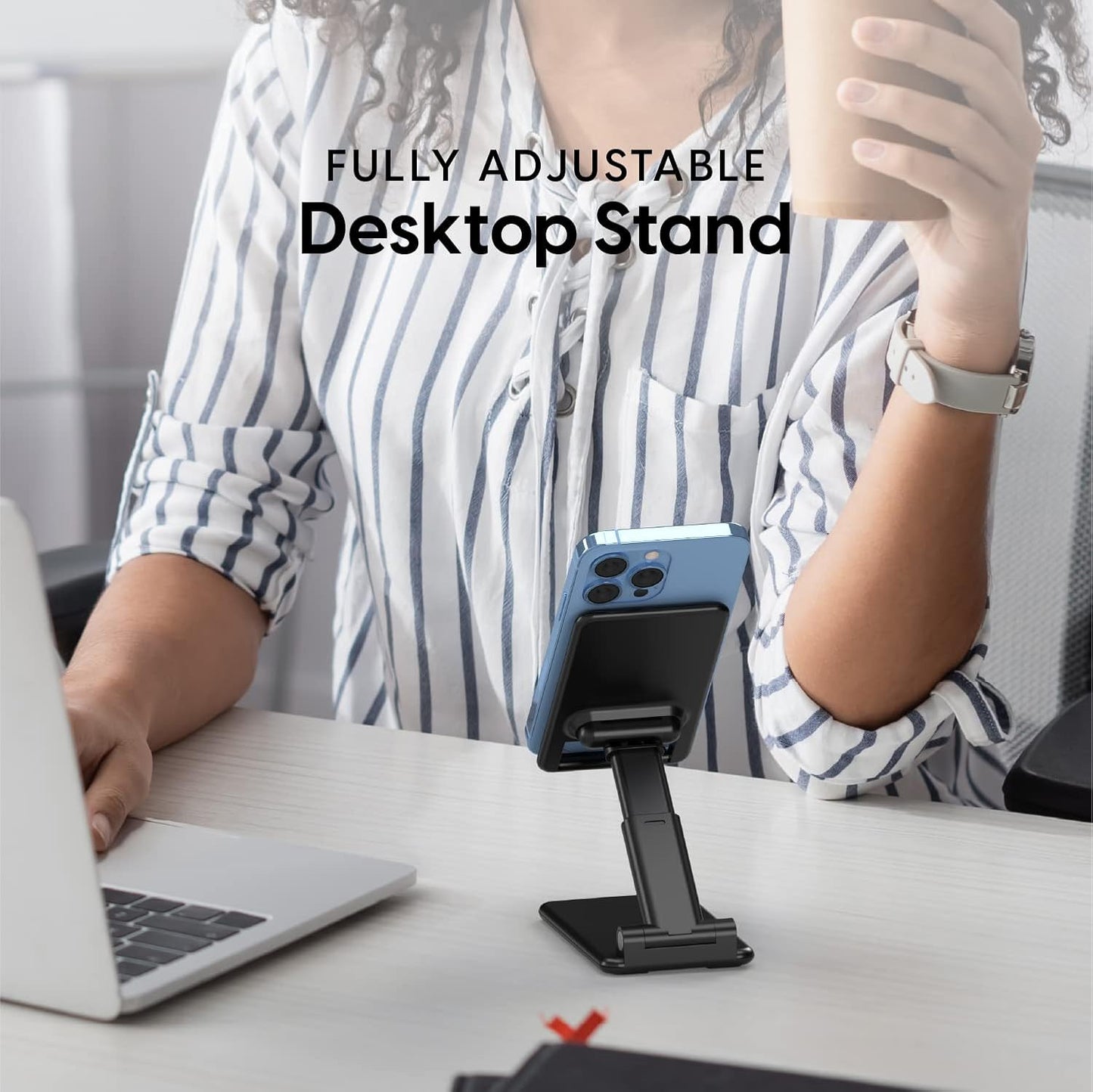 Adjustable Cell Phone Desk Mount Compatible w/iPhone 15/15 Pro/15 Pro Max, 14/14 Plus/14 Pro/14 Pro Max, 13/13 Pro/13 Pro Max - Flexible Stand for Office, Home, Tabletop (Black)