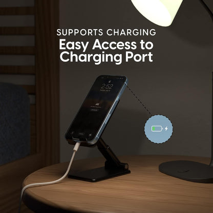 Adjustable Cell Phone Desk Mount Compatible w/iPhone 15/15 Pro/15 Pro Max, 14/14 Plus/14 Pro/14 Pro Max, 13/13 Pro/13 Pro Max - Flexible Stand for Office, Home, Tabletop (Black)