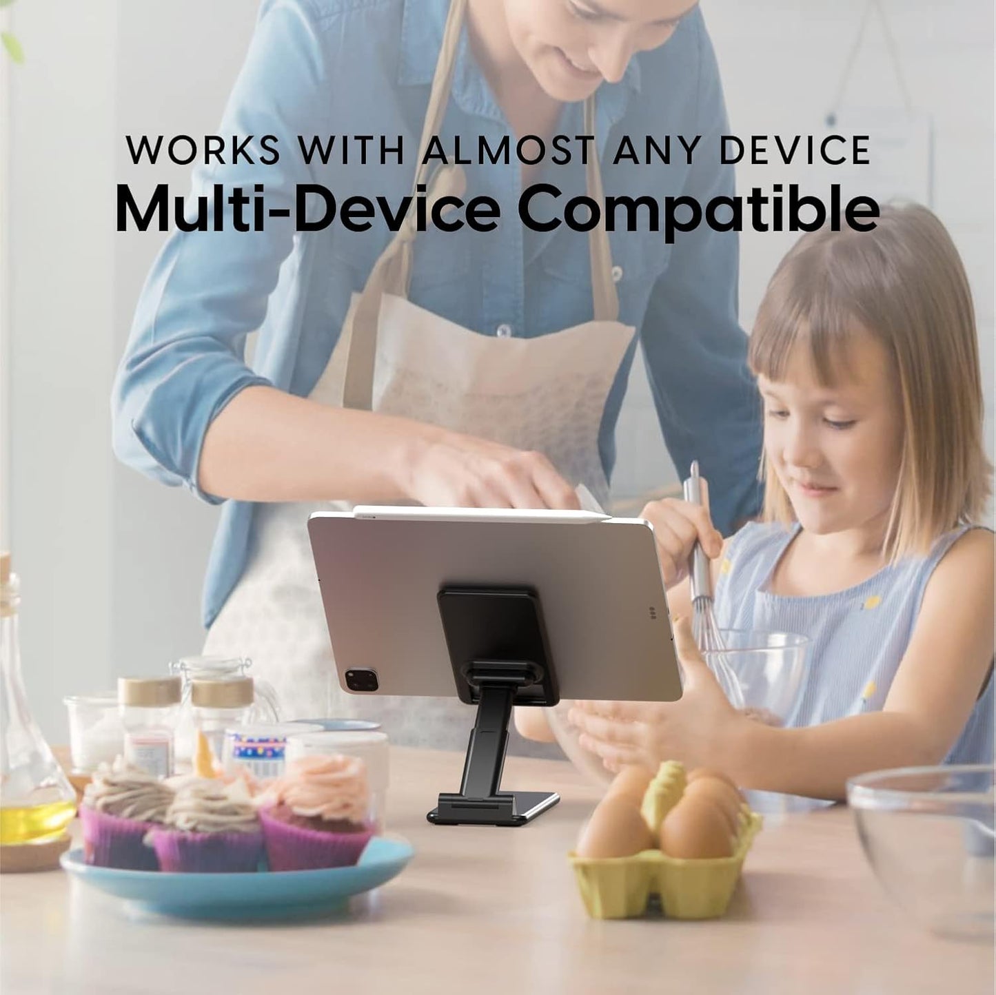 Adjustable Cell Phone Desk Mount Compatible w/iPhone 15/15 Pro/15 Pro Max, 14/14 Plus/14 Pro/14 Pro Max, 13/13 Pro/13 Pro Max - Flexible Stand for Office, Home, Tabletop (Black)