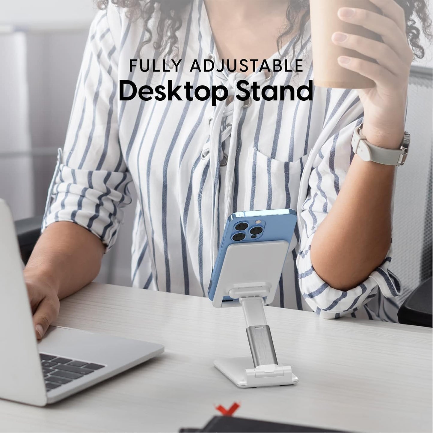 Adjustable Cell Phone Desk Mount Compatible w/iPhone 15/15 Pro/15 Pro Max, 14/14 Plus/14 Pro/14 Pro Max, 13/13 Pro/13 Pro Max - Flexible Stand for Office, Home, Tabletop (Black)