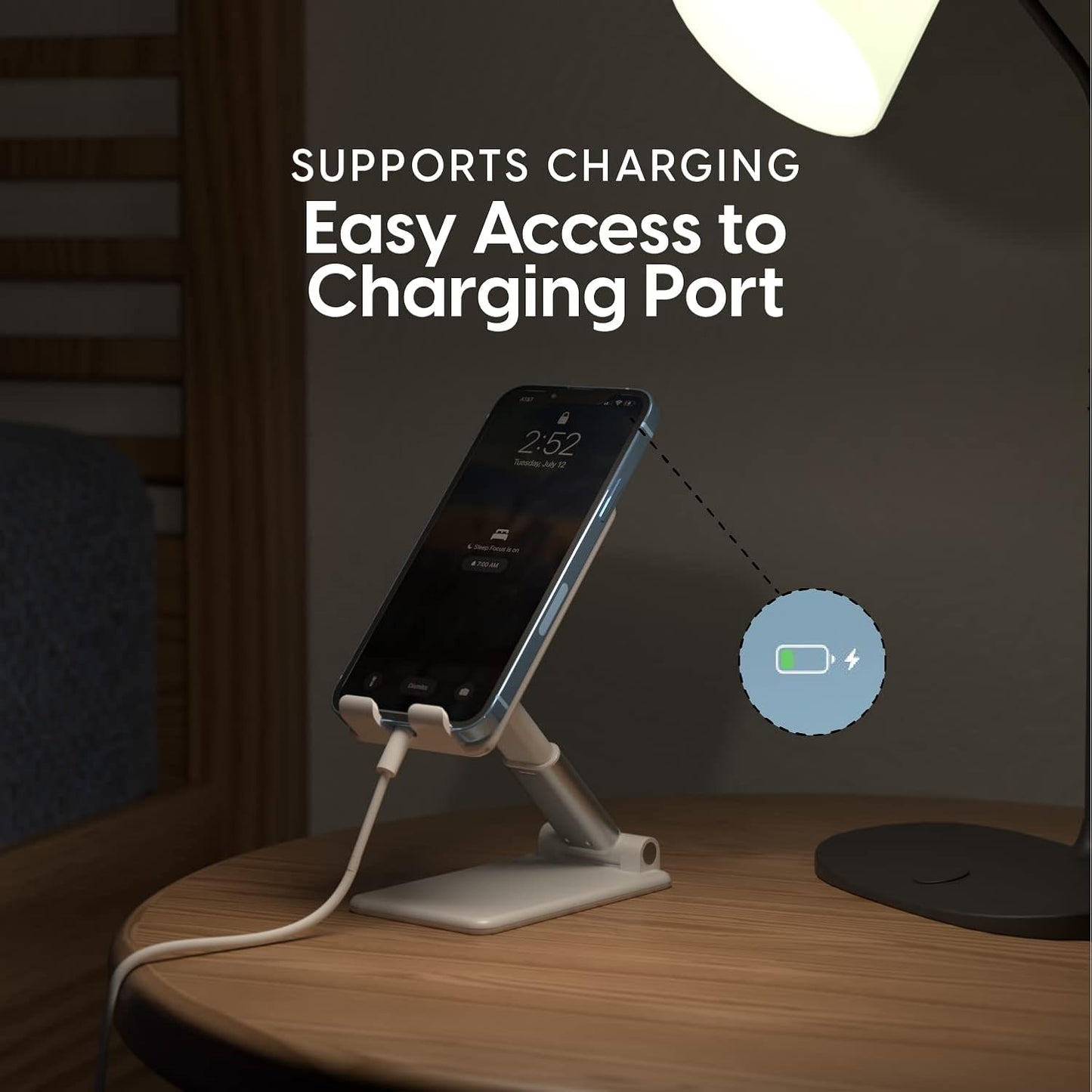 Adjustable Cell Phone Desk Mount Compatible w/iPhone 15/15 Pro/15 Pro Max, 14/14 Plus/14 Pro/14 Pro Max, 13/13 Pro/13 Pro Max - Flexible Stand for Office, Home, Tabletop (Black)