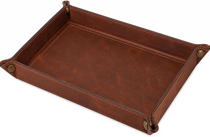 Tolredo Handmade Top Grain Leather Valet Tray, Catchall Organizer for Wallet, Keys, Phone, Watch & Accessories (Pack of 1 (11"x8") - Caramel Brown)