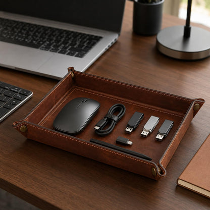 Tolredo Handmade Top Grain Leather Valet Tray, Catchall Organizer for Wallet, Keys, Phone, Watch & Accessories (Pack of 1 (11"x8") - Caramel Brown)