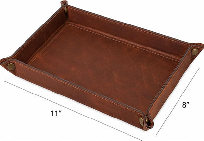 Tolredo Handmade Top Grain Leather Valet Tray, Catchall Organizer for Wallet, Keys, Phone, Watch & Accessories (Pack of 1 (11"x8") - Caramel Brown)