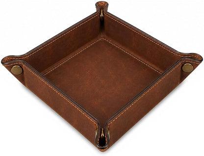 Tolredo Handmade Top Grain Leather Valet Tray, Catchall Organizer for Wallet, Keys, Phone, Watch & Accessories (Pack of 1 (11"x8") - Caramel Brown)