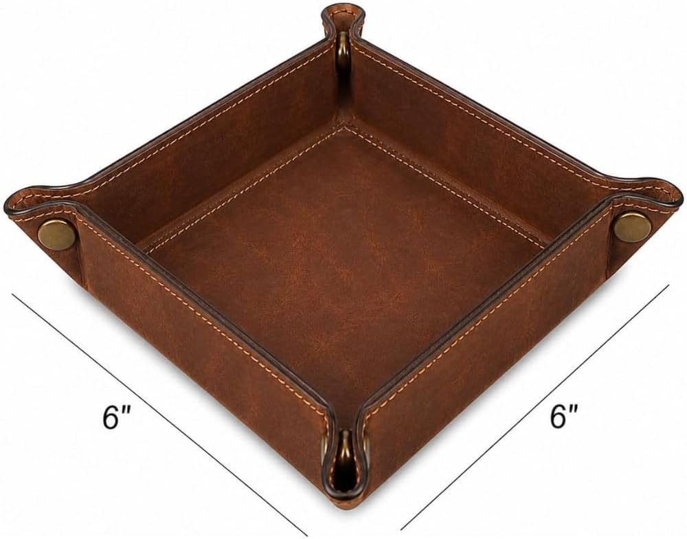 Tolredo Handmade Top Grain Leather Valet Tray, Catchall Organizer for Wallet, Keys, Phone, Watch & Accessories (Pack of 1 (11"x8") - Caramel Brown)