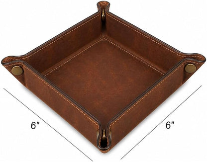 Tolredo Handmade Top Grain Leather Valet Tray, Catchall Organizer for Wallet, Keys, Phone, Watch & Accessories (Pack of 1 (11"x8") - Caramel Brown)