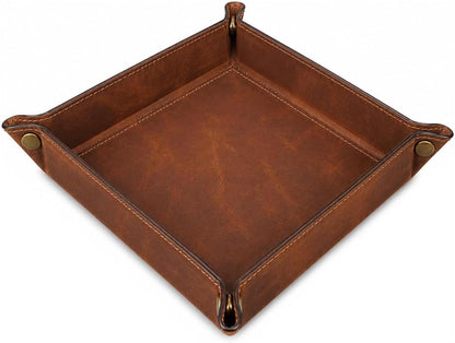 Tolredo Handmade Top Grain Leather Valet Tray, Catchall Organizer for Wallet, Keys, Phone, Watch & Accessories (Pack of 1 (11"x8") - Caramel Brown)