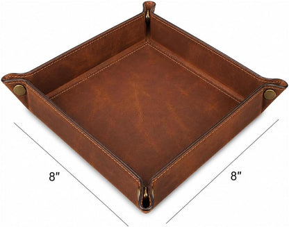 Tolredo Handmade Top Grain Leather Valet Tray, Catchall Organizer for Wallet, Keys, Phone, Watch & Accessories (Pack of 1 (11"x8") - Caramel Brown)