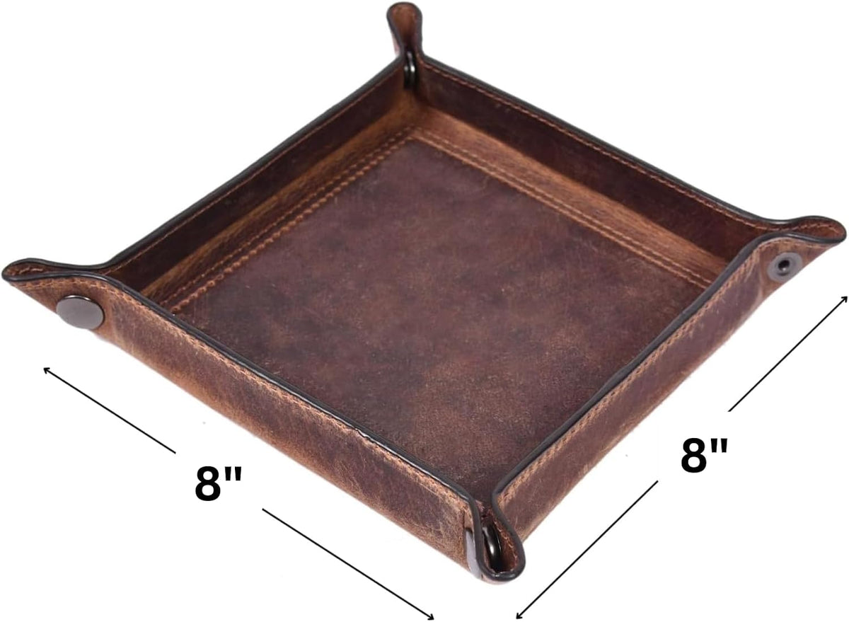 Tolredo Handmade Top Grain Leather Valet Tray, Catchall Organizer for Wallet, Keys, Phone, Watch & Accessories (Pack of 1 (11"x8") - Caramel Brown)