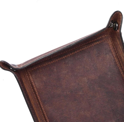 Tolredo Handmade Top Grain Leather Valet Tray, Catchall Organizer for Wallet, Keys, Phone, Watch & Accessories (Pack of 1 (11"x8") - Caramel Brown)