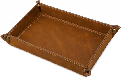 Tolredo Handmade Top Grain Leather Valet Tray, Catchall Organizer for Wallet, Keys, Phone, Watch & Accessories (Pack of 1 (11"x8") - Caramel Brown)