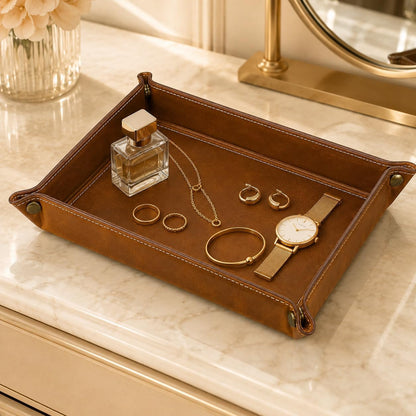 Tolredo Handmade Top Grain Leather Valet Tray, Catchall Organizer for Wallet, Keys, Phone, Watch & Accessories (Pack of 1 (11"x8") - Caramel Brown)
