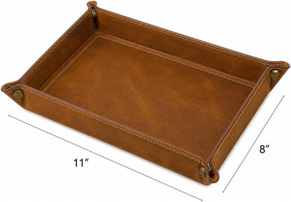 Tolredo Handmade Top Grain Leather Valet Tray, Catchall Organizer for Wallet, Keys, Phone, Watch & Accessories (Pack of 1 (11"x8") - Caramel Brown)