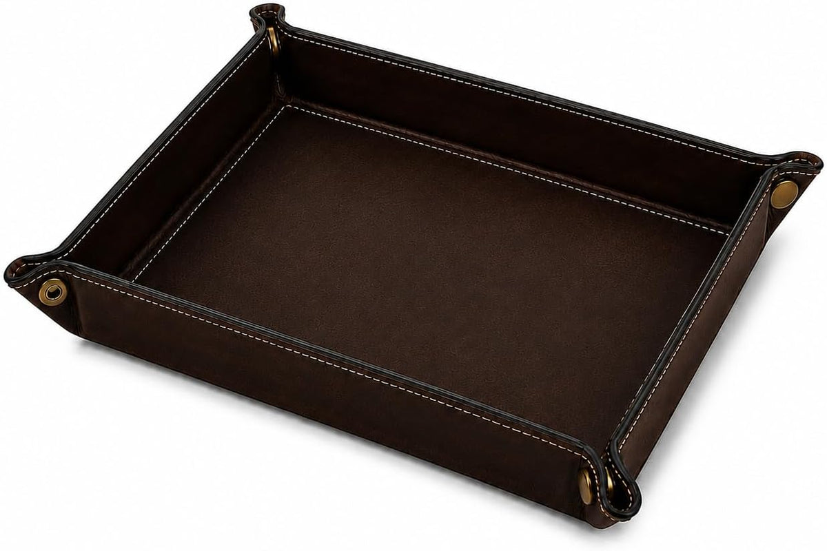 Tolredo Handmade Top Grain Leather Valet Tray, Catchall Organizer for Wallet, Keys, Phone, Watch & Accessories (Pack of 1 (11"x8") - Caramel Brown)