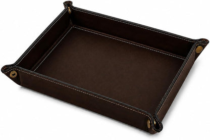 Tolredo Handmade Top Grain Leather Valet Tray, Catchall Organizer for Wallet, Keys, Phone, Watch & Accessories (Pack of 1 (11"x8") - Caramel Brown)