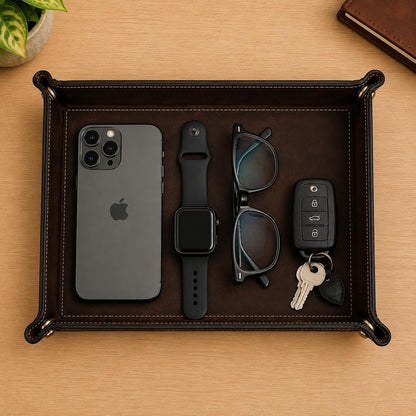 Tolredo Handmade Top Grain Leather Valet Tray, Catchall Organizer for Wallet, Keys, Phone, Watch & Accessories (Pack of 1 (11"x8") - Caramel Brown)