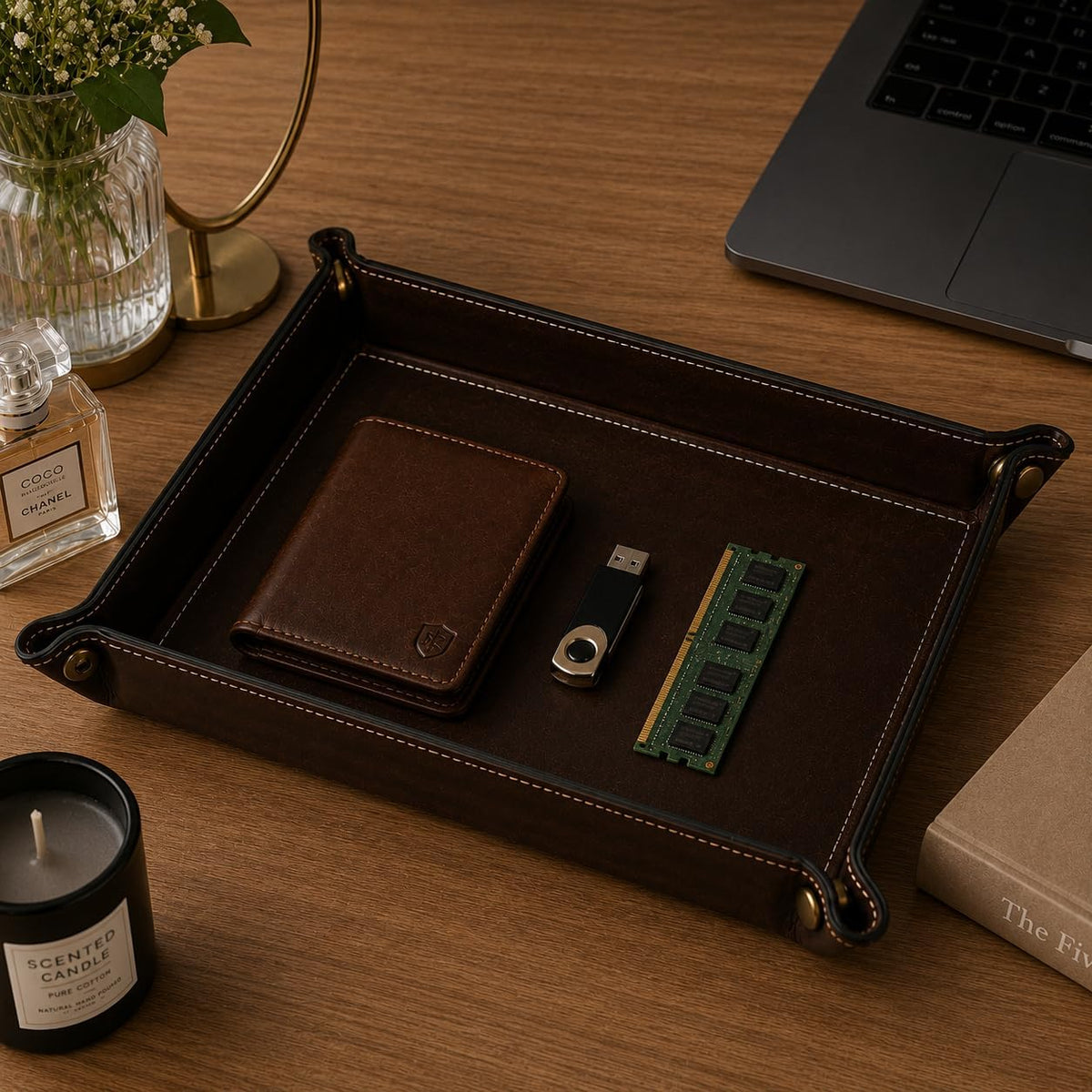 Tolredo Handmade Top Grain Leather Valet Tray, Catchall Organizer for Wallet, Keys, Phone, Watch & Accessories (Pack of 1 (11"x8") - Caramel Brown)